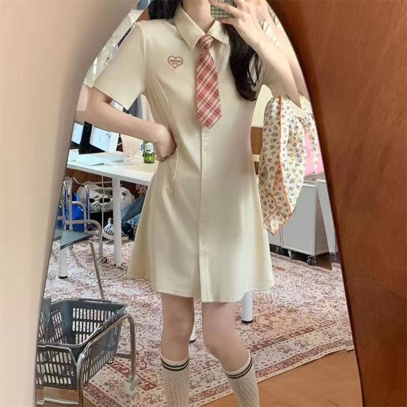Đầm Chữ A Tay Ngắn Cổ Polo Màu Hồng Thời Trang Mùa Hè Cho Nữ
