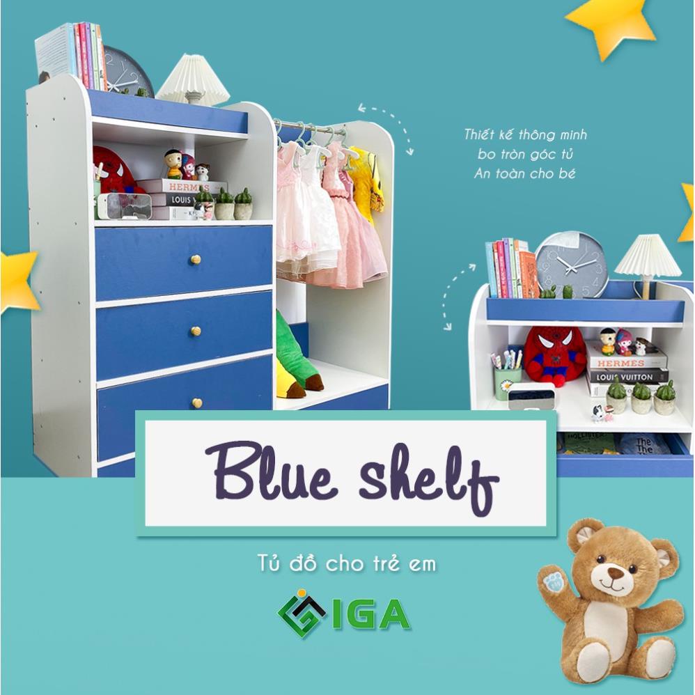 Tủ quần ảo trẻ em, Tủ để đồ cho bé nhiều ngăn dễ thương chắc chắn Blue Shelf-GP128