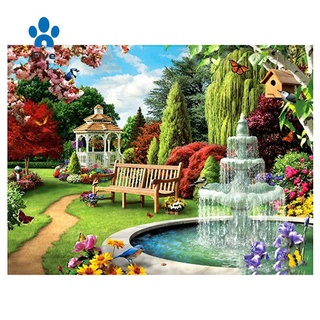 Tranh Thêu Chữ Thập Đính Đá Hình Phong Cảnh Vườn Hoa