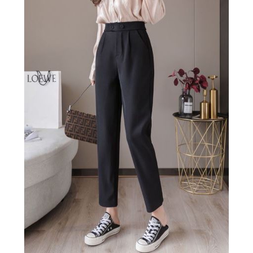 Quần Baggy Công Sở Cạp Cao 2 Cúc Bấm màu Đen Dài Ông Bằng M222