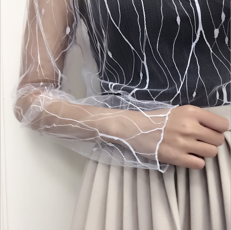 Áo Kiểu Tay Dài Phối Ren Lưới Xuyên Thấu Phong Cách Quyến Rũ