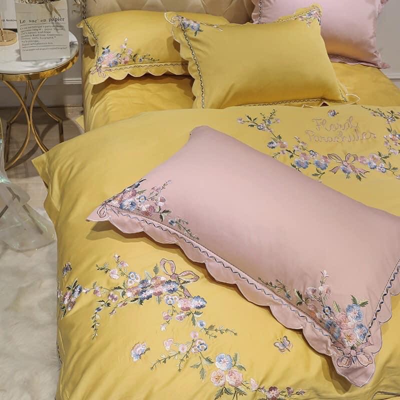 GC4001 -Bộ ga gối chất cotton lụa thêu cao cấp 4CT hàng nhập