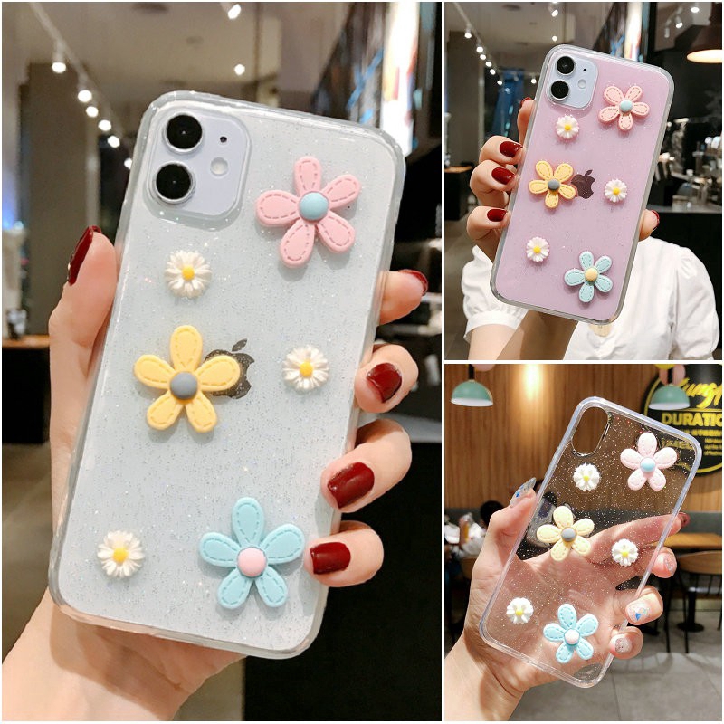 Casing Vivo Y17 Y15 Y12 Y50 Y30 U10 Y91C Y91 Y91i Y93 Y11 2019 Y19 Y85 Y55 Y55s Y71 S1 V7Plus V5 V5s V9 Youth V5Plus V11 V11i V15 S1 Pro V19 Neo Blingbling Transparent Flower Style Phone Back Case