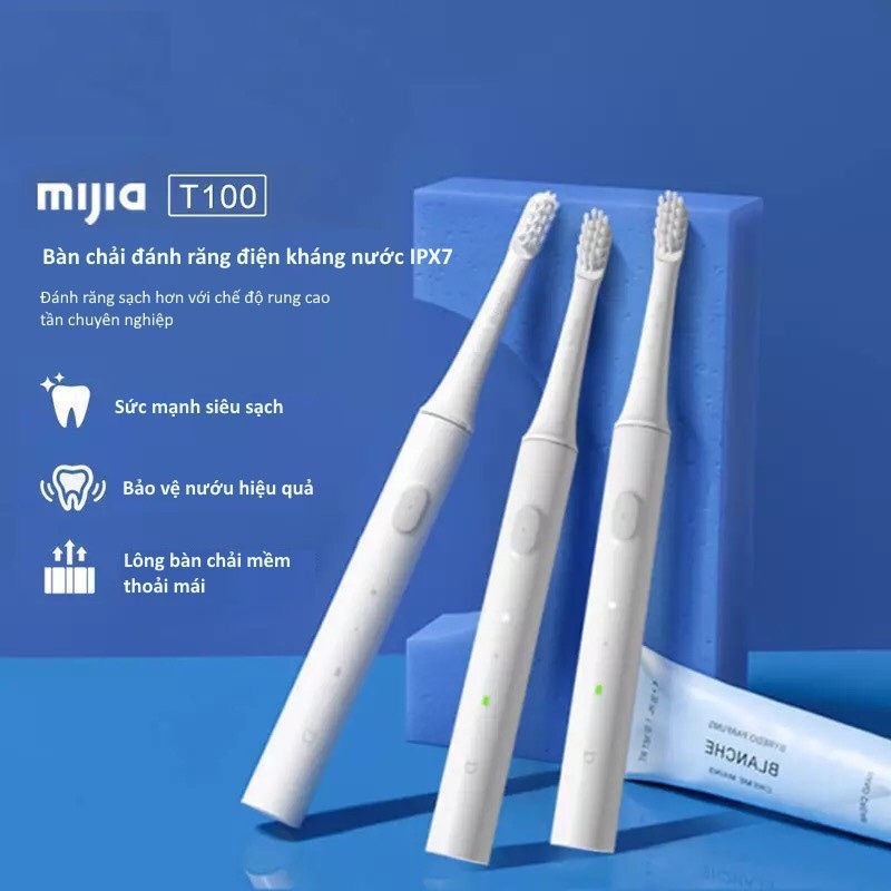Bàn chải điện xiaomi Mijia T100 pin sạc kháng nước ipx7 bảo vệ nướu bàn chải đánh răng điện nhẹ 46g