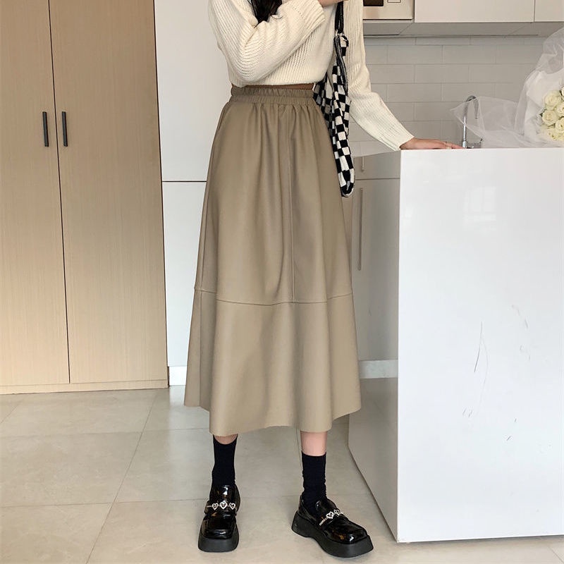 Chân Váy Chữ a Lưng Cao Bằng Da Thời Trang