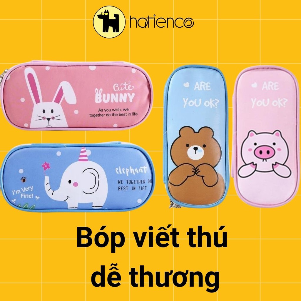 Bóp viết, hộp bút chia ngăn chống nước thỏ hồng, heo hồng, gấu , hươu, mèo