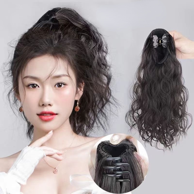 Tóc Giả Ngắn Gợn Sóng Tự Nhiên Bằng Sợi Tổng Hợp Có Kẹp Gắn Đuôi Ngựa