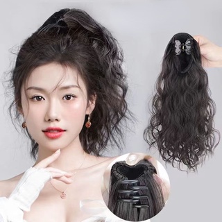  Tóc Giả Ngắn Gợn Sóng Tự Nhiên Bằng Sợi Tổng Hợp Có Kẹp Gắn Đuôi Ngựa 