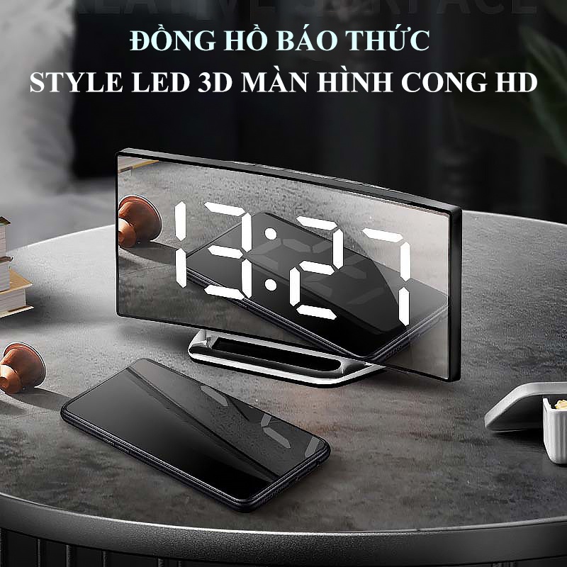 Đồng hồ Điện Tử LED 3D 7 Inch  Để Bàn, Đồng Hồ Báo Thức Làm Qùa Tặng, Tính Năng NIGHT và SNOOZE Cao Cấp Màn Hình Cong HD