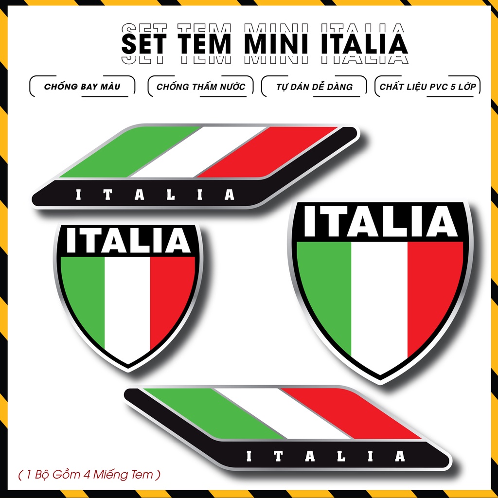 Tem Dán Logo Italia Dành Cho Xe Máy, Xe Điện, Nón Bảo Hiểm |MN04ITALIA| Sticker Cờ Ý Chống Nước, Bền Màu, Dễ Sử Dụng