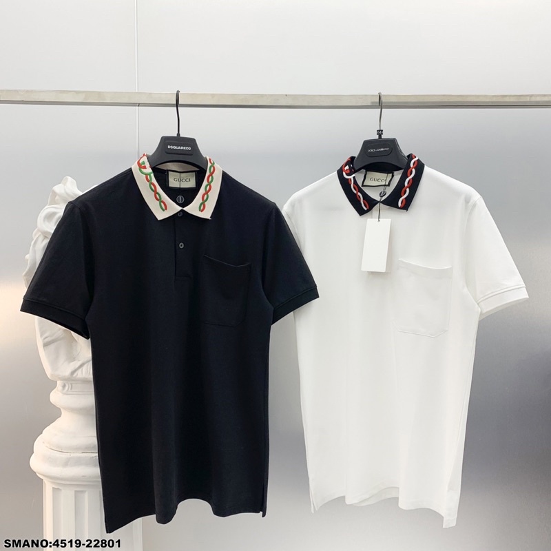 Áo Polo nam cotton gai pha cổ chun màu thêu dây chữ GG PL04P