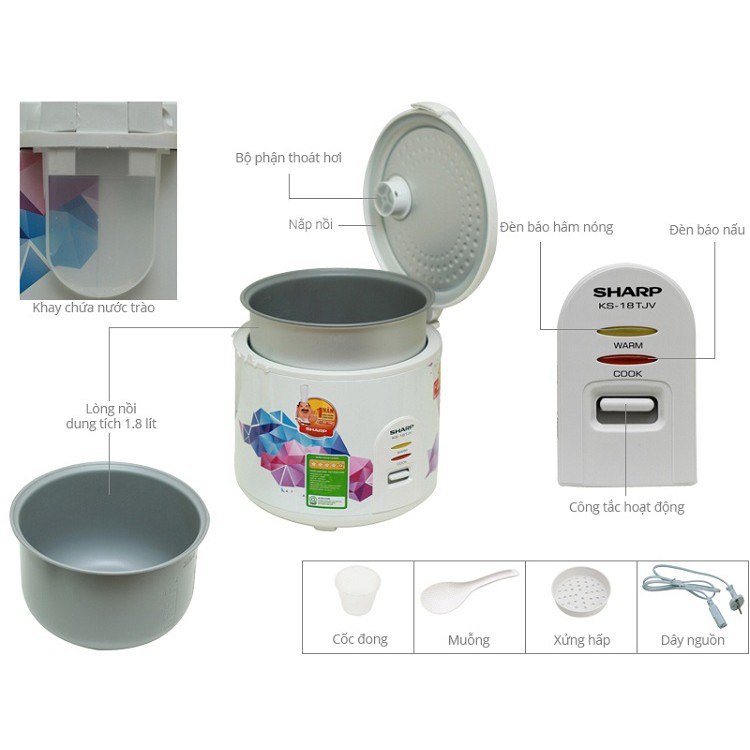 Nồi Cơm Điện Sharp 1.8 lít KS-18TJV ( Mẫu Ngẫu Nhiên) | BigBuy360 - bigbuy360.vn