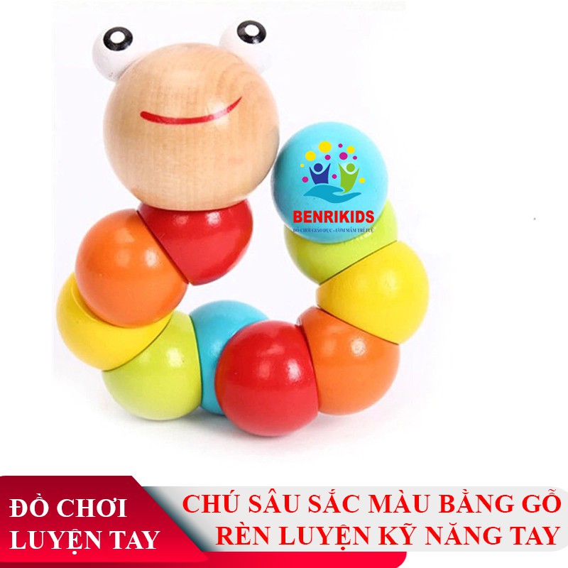 Đồ chơi con sâu gỗ uốn dẻo nhiều màu sắc đáng yêu cho bé đồ chơi montessori thông minh giúp bé luyện cơ tay