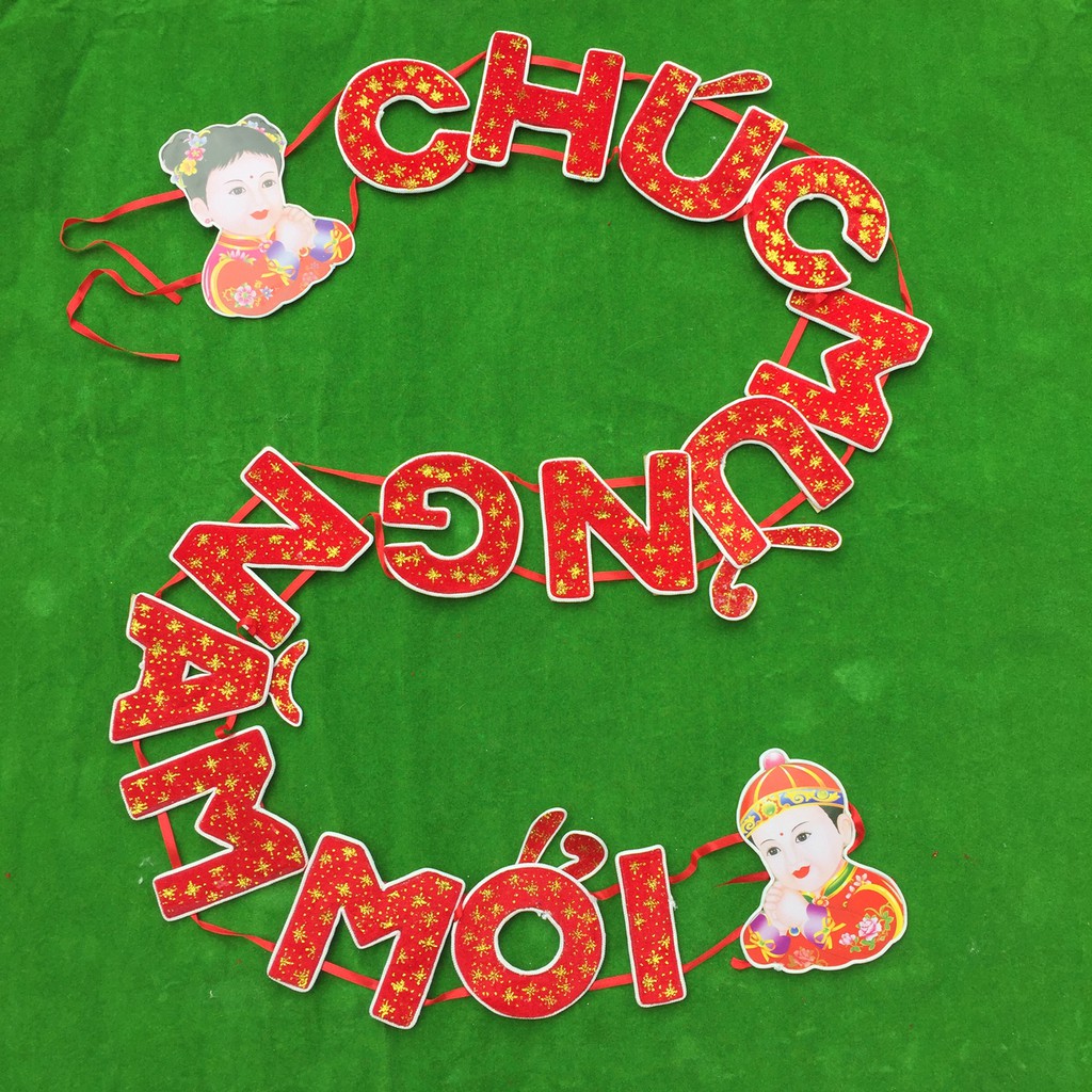 Bộ dây chữ nhung Chúc mừng năm mới trang trí Tết (có 3 cỡ)