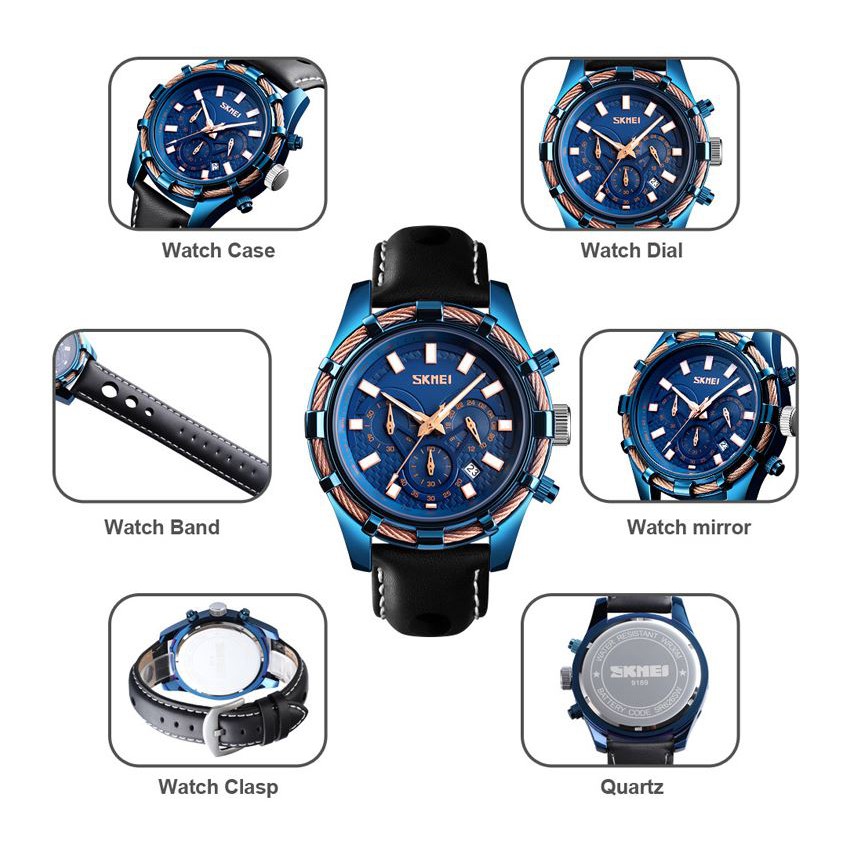 ĐỒNG HỒ NAM SKMEI 9189 CHÍNH HÃNG DÂY DA CAO CẤP CHẠY 6 KIM TẶNG VÒNG TAY TỲ HƯU VÀ PIN ĐỒNG HỒ