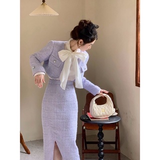 [Order] VIDEO Set 3 món dạ tweed dáng dài phối áo sơ mi