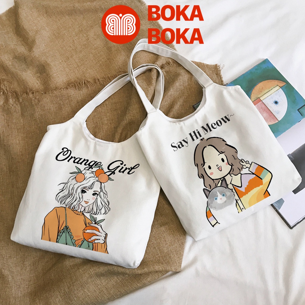 Túi tote túi vải canvas xách vai nữ Orange Girl thời trang phong cách Hàn Quốc đi học giá rẻ có khóa kéo