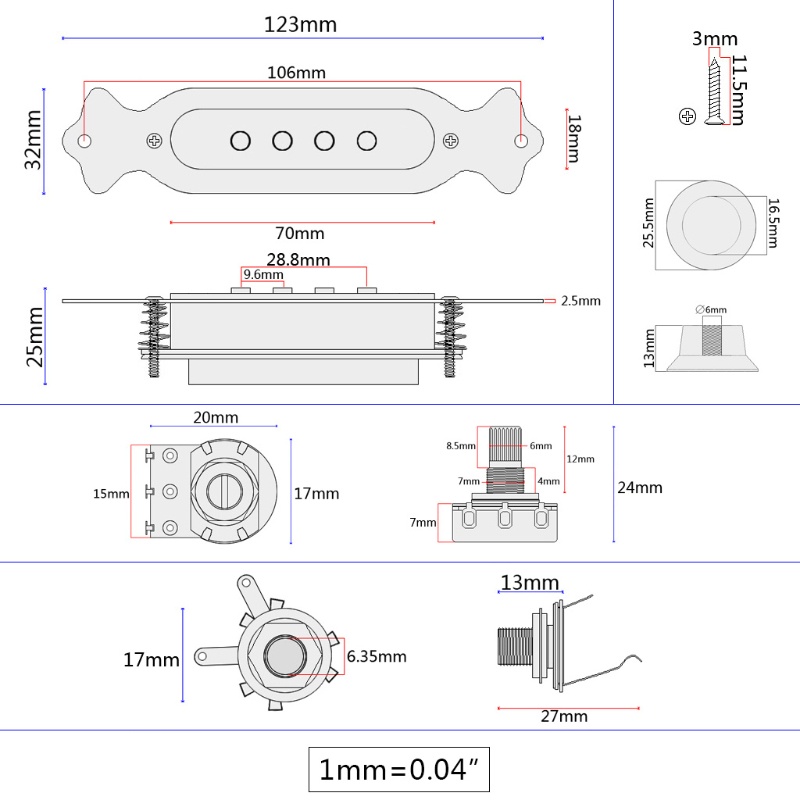 Pickup 4 Dây Có Lỗ Âm Thanh Cho Đàn Guitar