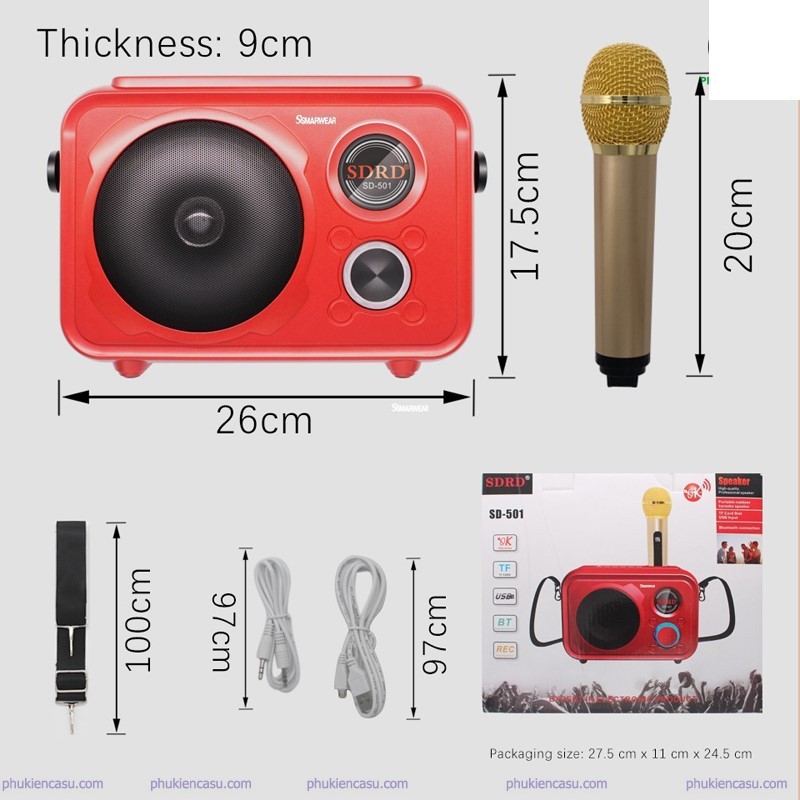 (CÓ DÂY ĐEO) LOA KARAOKE BLUETOOTH SD-501 TẶNG 1 MIC KHÔNG DÂY SIÊU HAY