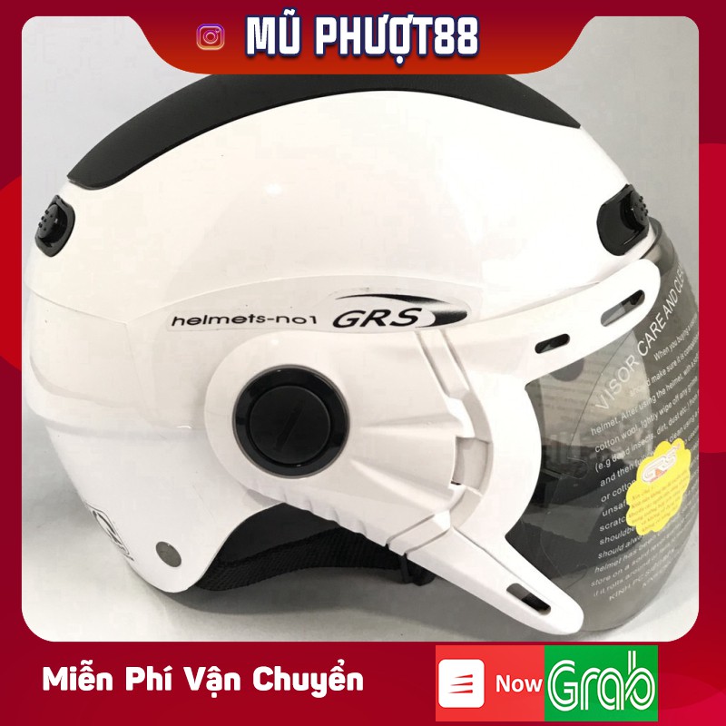 Mũ GRS A102K trắng nắp đỏ - Mũ nửa đầu chính hãng Đài Loan &amp; VN sản xuất clip thật