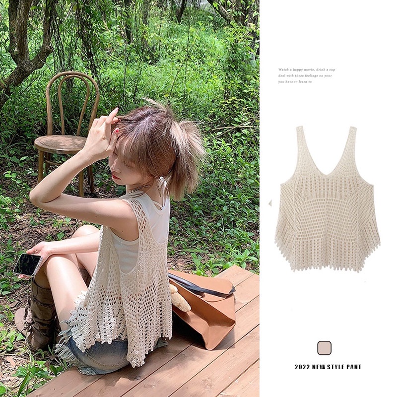 Áo Tank Top Dệt Kim Sát Nách Dáng Rộng Cổ Chữ V Thời Trang Mùa Hè Cho Nữ