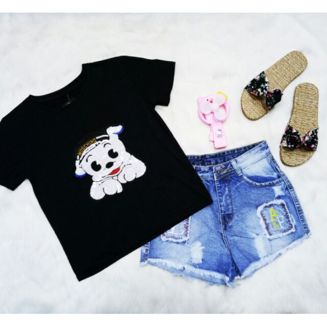 Áo thun croptop thêu hình chó