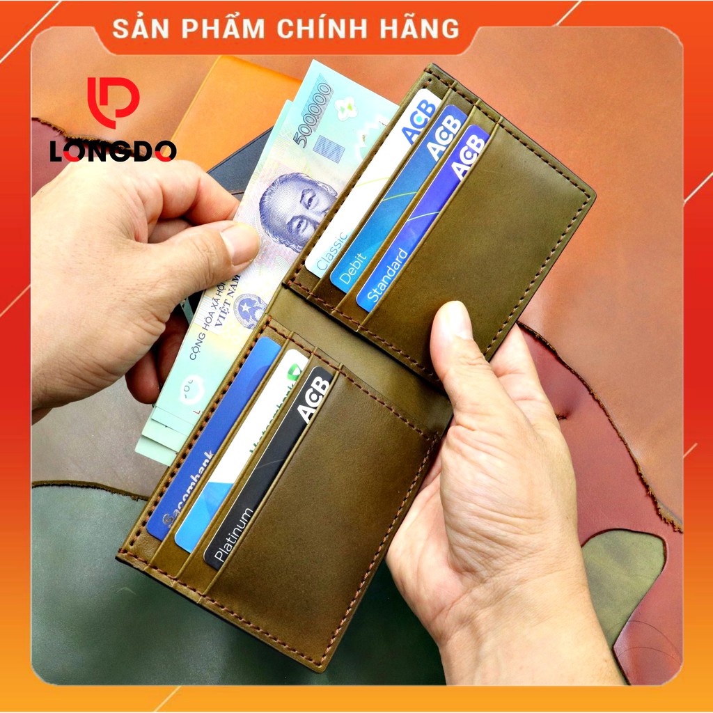 Ví Da Bò Pullup Cao Cấp - Cam Kết 100% Da Bò Thật - Ví Ngang - Hàng Chính Hãng Thương Hiệu Longdo Leather - B01