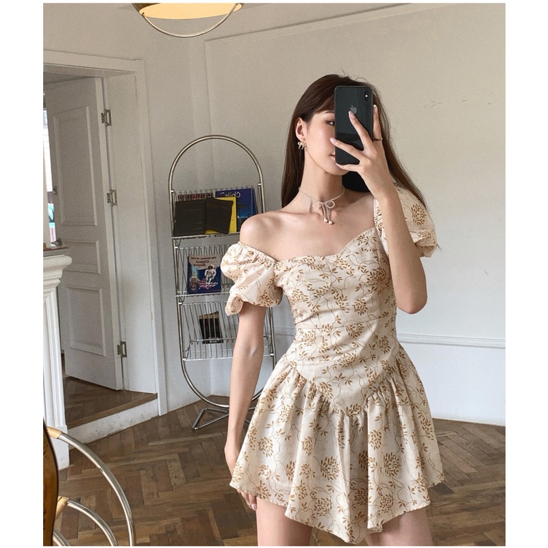 Đầm Tay Ngắn Hoạ Tiết Hoa Thiết Kế Hợp Thời Trang Cho Nữ