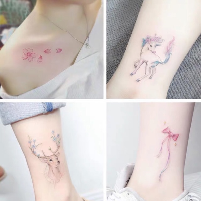 Set 3 hình xăm dán dễ thương động vật hoa bướm hoạt hình ulzzang siêu đẹp