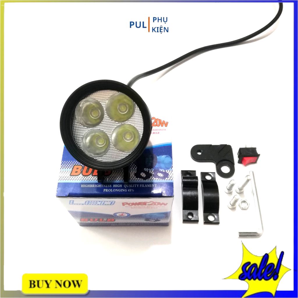 Đèn trợ sáng moto xe máy l4 ngắn kèm pat chân gương và công tắc sáng trắng cho Winner X Wave Exciter...