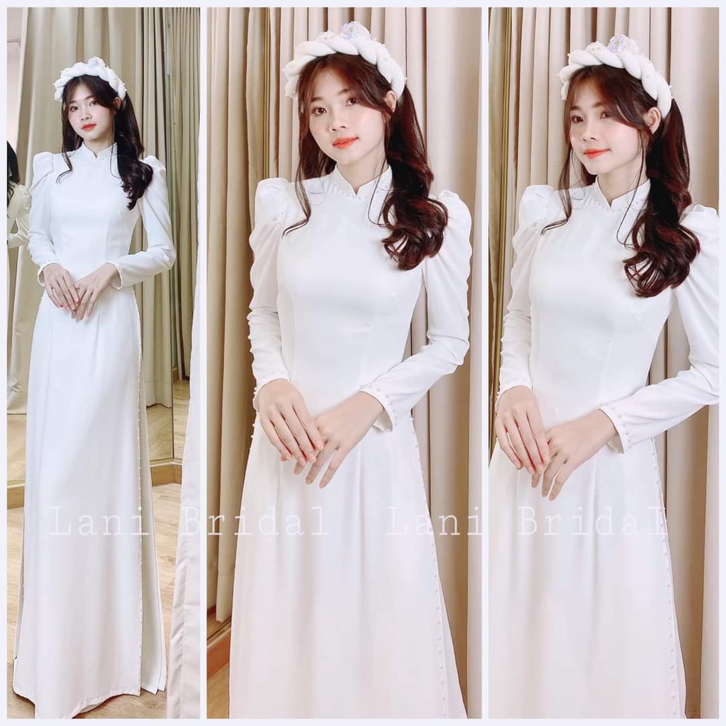 Áo dài 2 tà tay bồng đính ngọc phù hợp dự tiệc cưới hỏi, hội nghị, chụp hình, áo dài học sinh