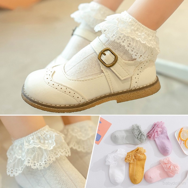 Vớ Cotton Phối Ren Thêu Họa Tiết Xinh Xắn Cho Bé Gái Tập Múa