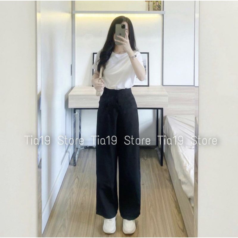 Quần Culottes ống rộng cạp cao khoá sườn chất vải dày dặn loại 1-622