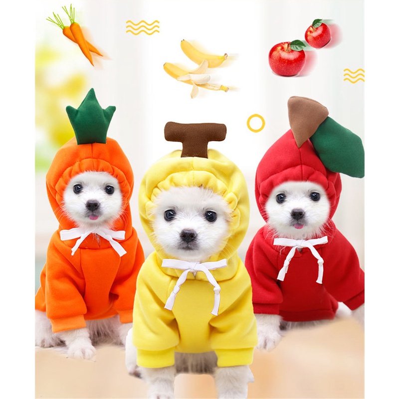 Áo Khoác Có Mũ Trùm In Họa Tiết Trái Cây Dễ Thương Giữ Ấm Mùa Thu Đông Cho Cún Cưng