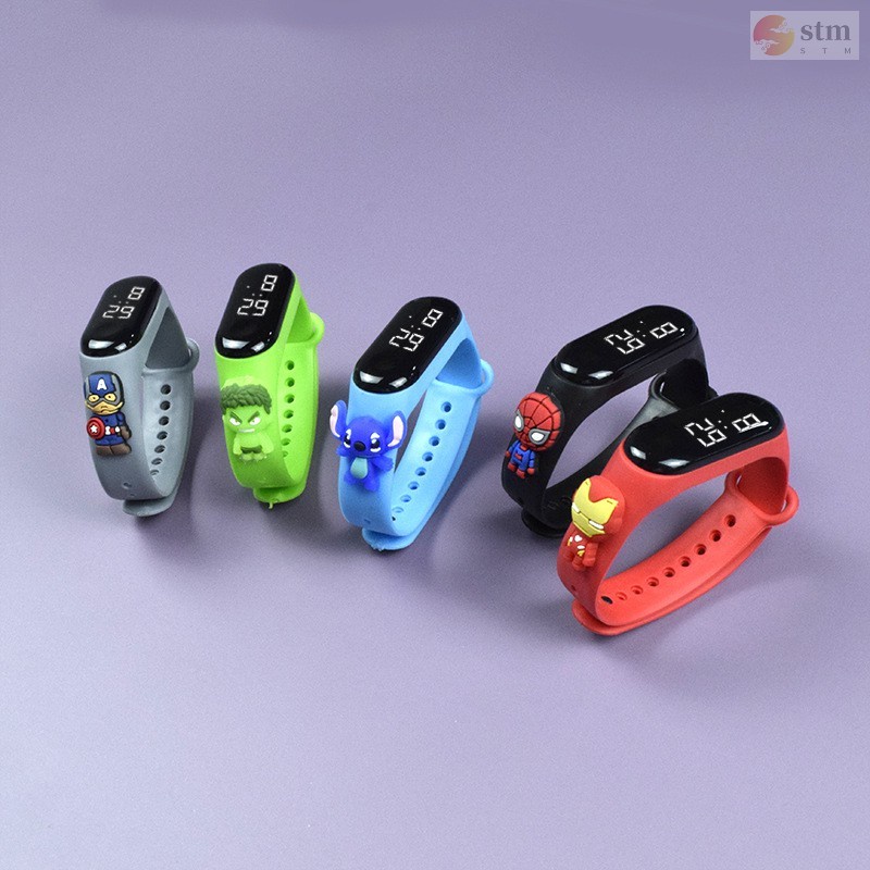Đồng hồ đeo tay kỹ thuật số có đèn LED và dây đeo silicon chống nước họa tiết hoạt hình dễ thương cho bé trai và gái