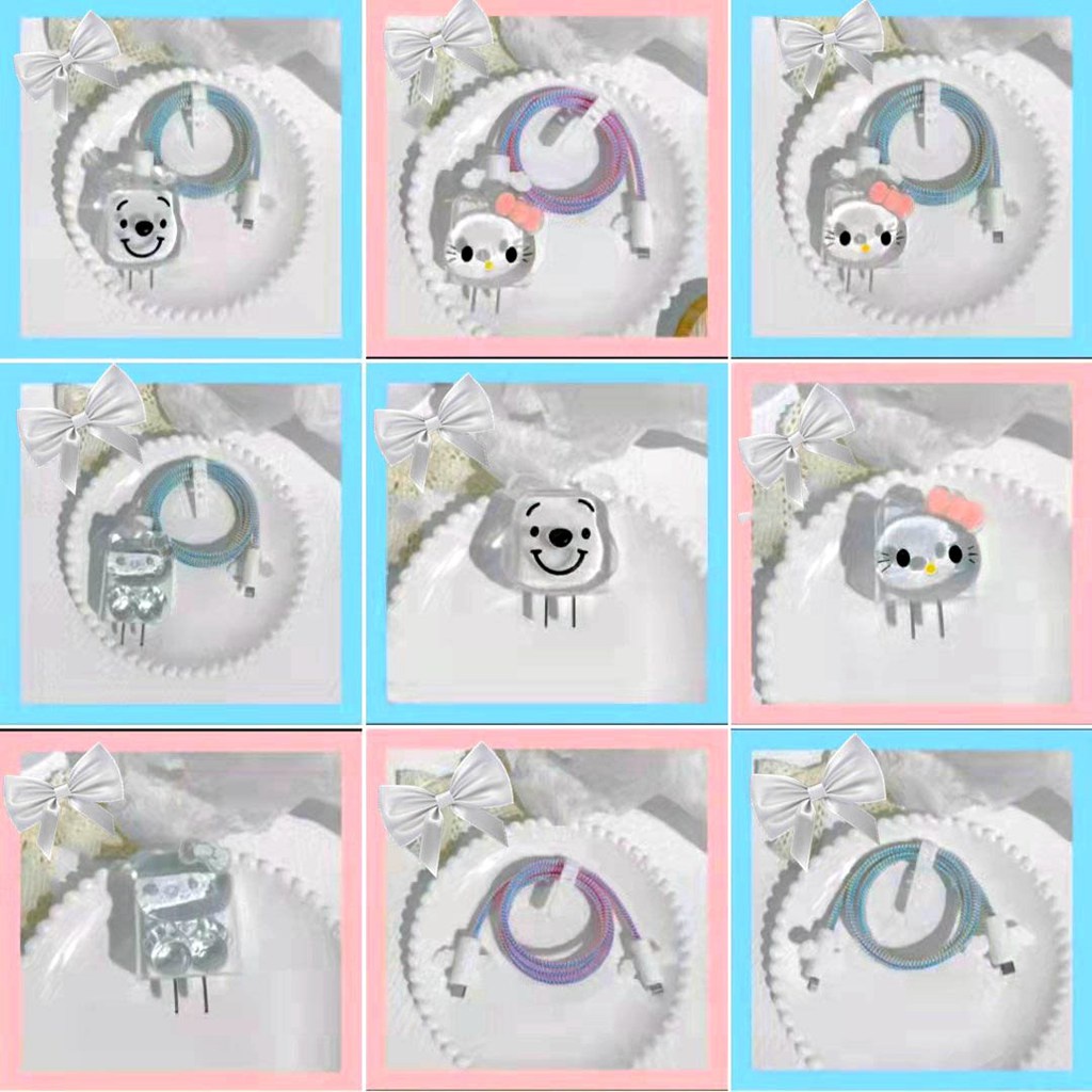 1 Bộ Vỏ Bảo Vệ Dây Cáp Sạc Nhanh Bằng TPU Mềm Hình Hoạt Hình Winnie Hello Kitty Winnie 18W/20W Cho IPhone 11 13 12 Pro Max