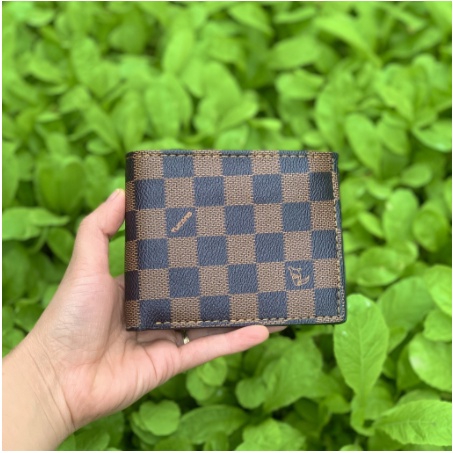 Ví Da Nam giá rẻ nhiều ngăn GC,LV kẻ caro, Hoa nâu trẻ trung thời trang fullbox