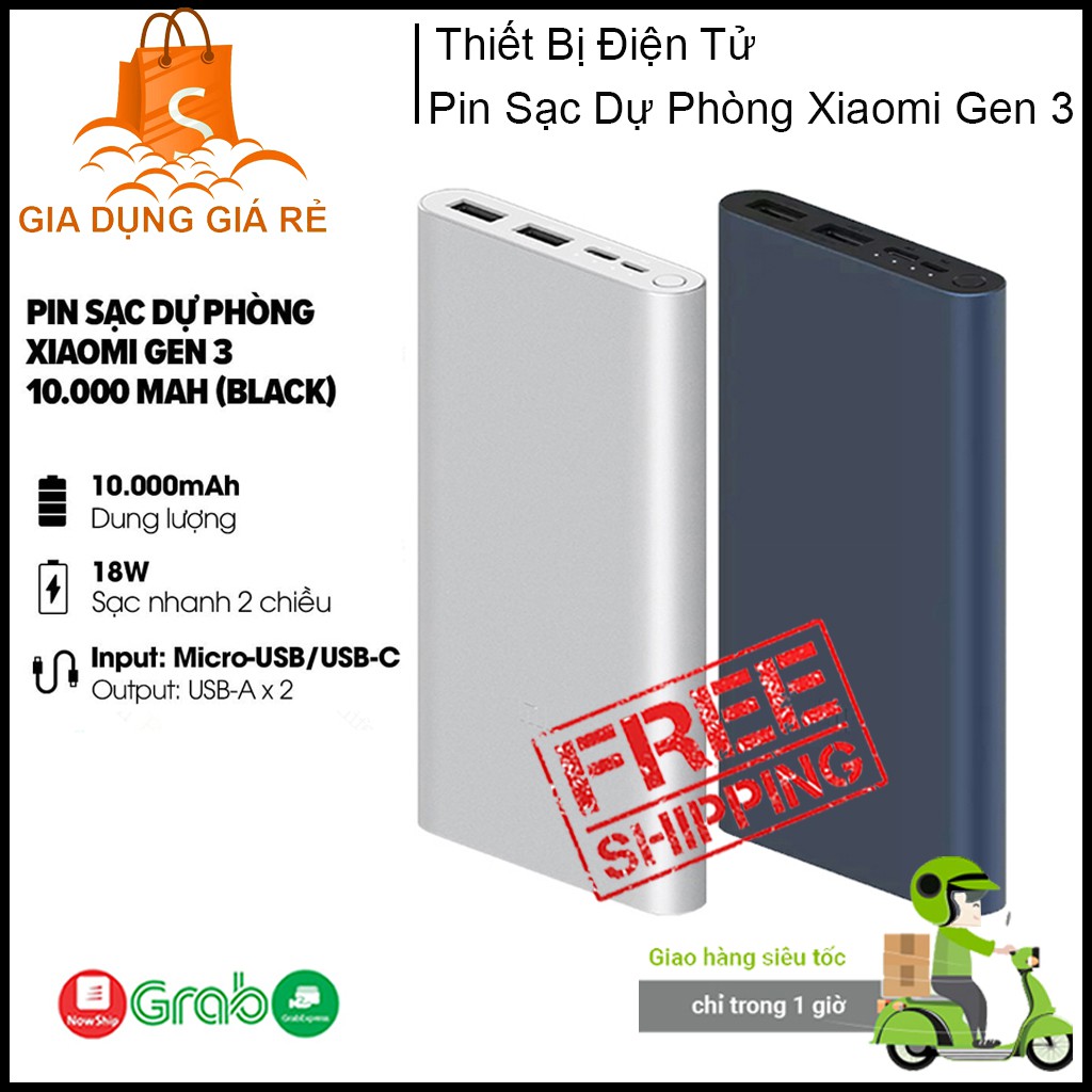 Pin Sạc Dự Phòng - Pin Sạc Dự Phòng Xiaomi Type- C gen 3 pro 10000mAh - Hỗ trợ sạc nhanh 18W Cả 2 Chiều