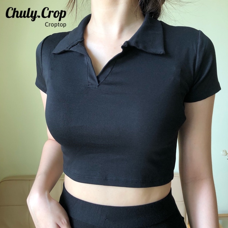 Áo croptop Polo đủ màu - áo croptop cổ gậpvải tốt
