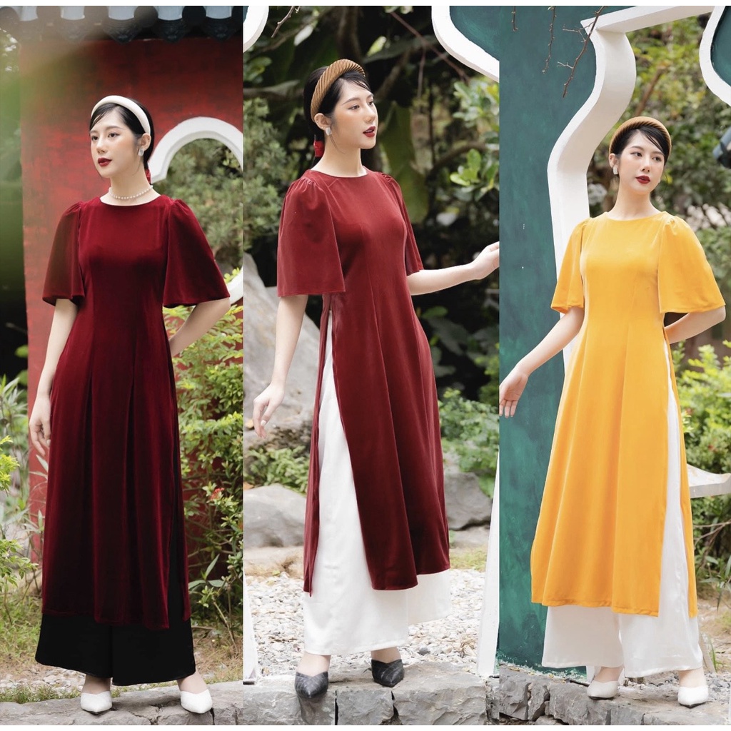 Áo Dài Nhung Cách Tân Dáng Tay Xoè AD008