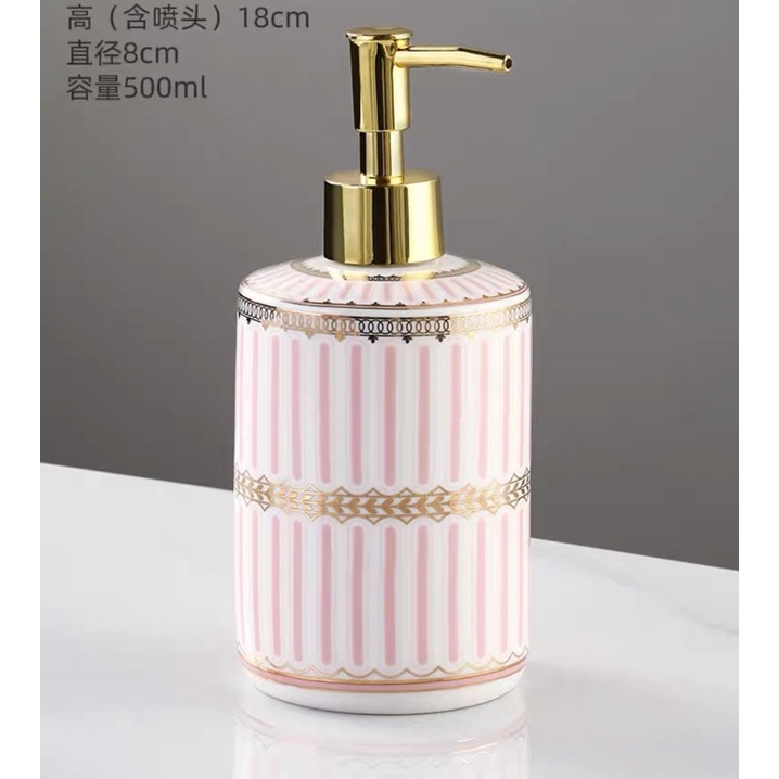 Bộ đồ dùng nhà tắm gốm sứ kẻ hồng xinh