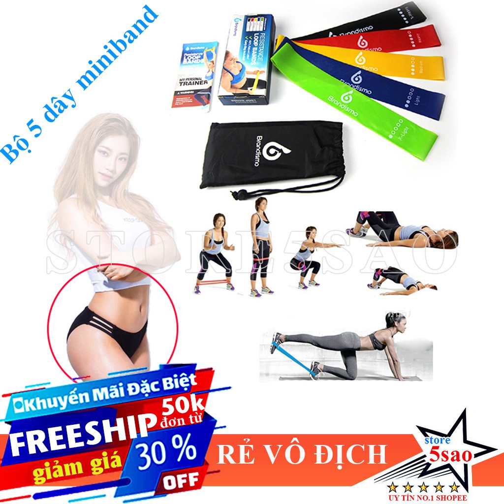 Bộ 5 dây đàn hồi mini band tập mông chân ❤️ FREESHIP ❤️ combo dây band miniband co giãn đàn hồi kháng lực