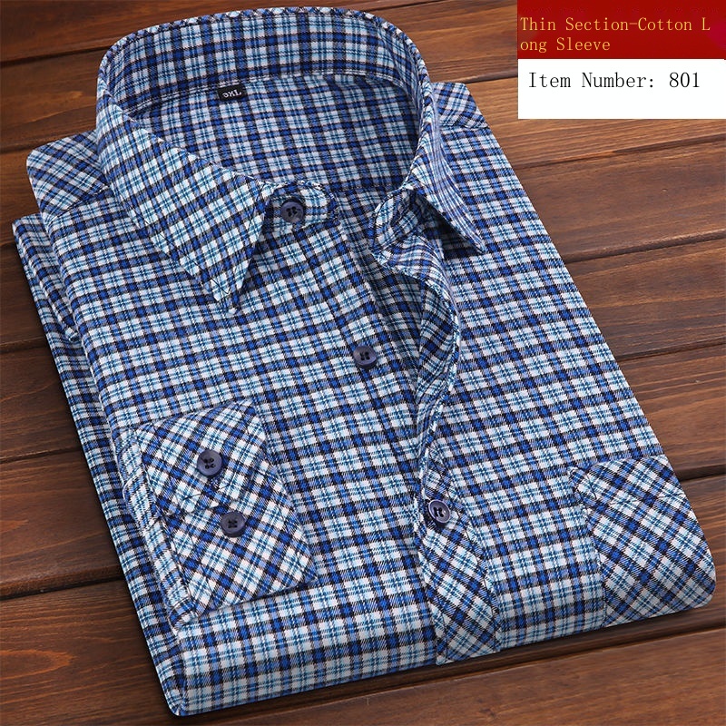 Áo Sơ Mi Cotton Nguyên Chất Tay Dài Kẻ Sọc Caro Chống Nhăn Cho Nam Trung Niên Và Bố