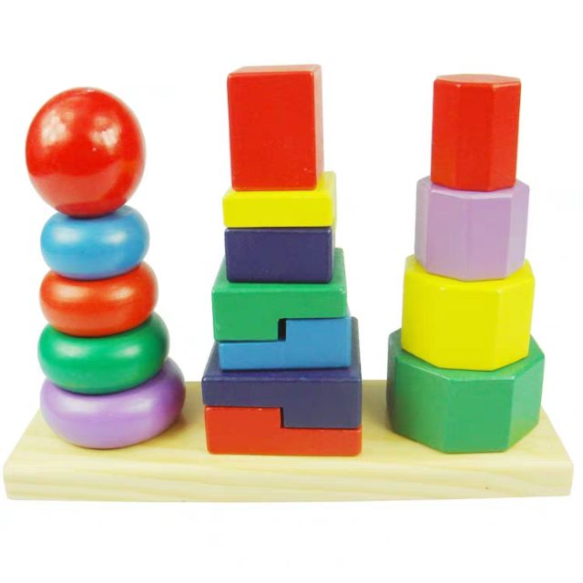 Đồ chơi 3 tháp xếp chồng trên thanh ngang - Montessori