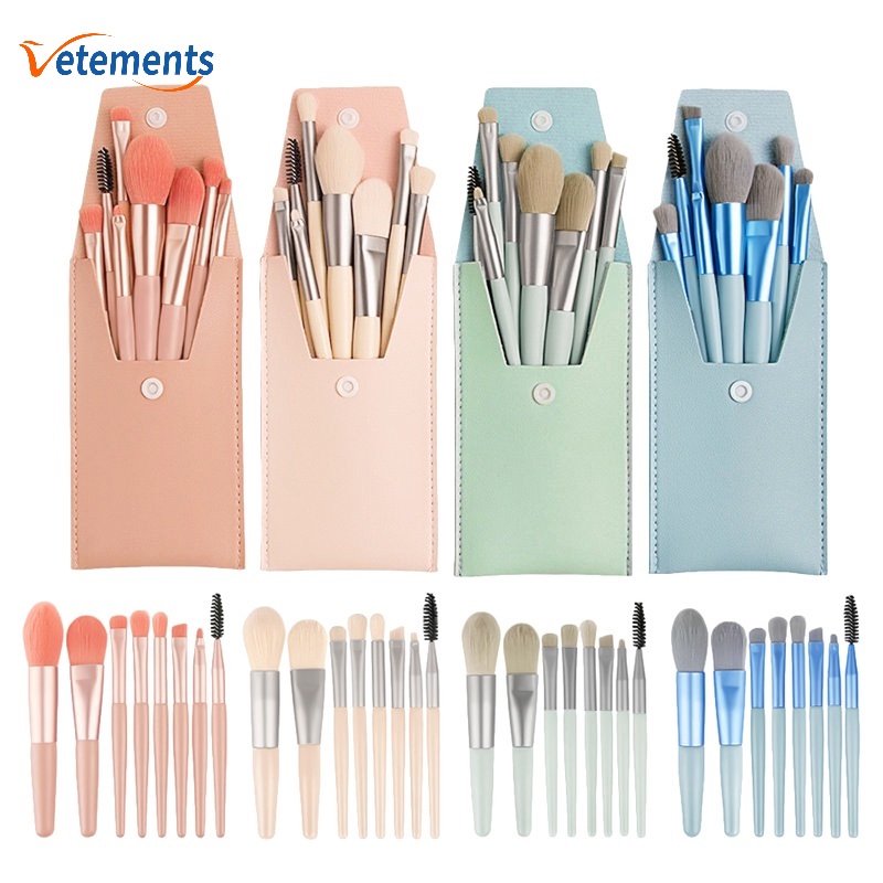 Set 8 Cọ Trang Điểm Mini Lông Mềm Kèm Túi Đựng