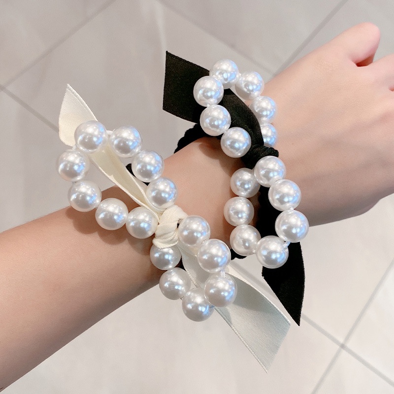 Dây cột tóc nơ đính hạt trai phong cách hàn quốc mới