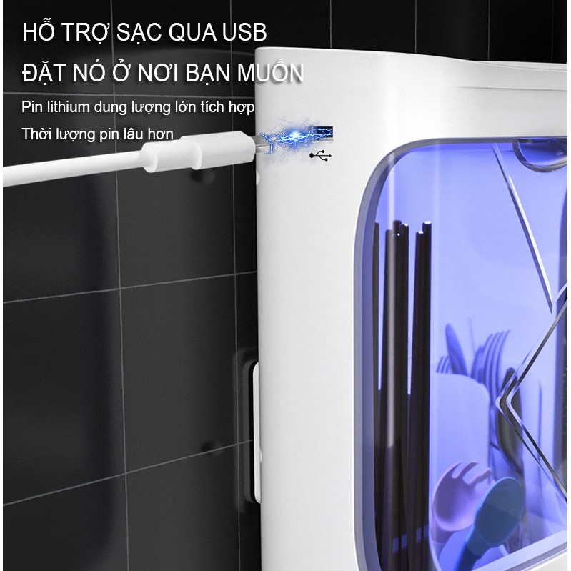 Kệ Đựng Đũa, Thìa, Dĩa Treo Tường Có Nắp Đậy Khử Trùng Bằng Tia UV K-8529