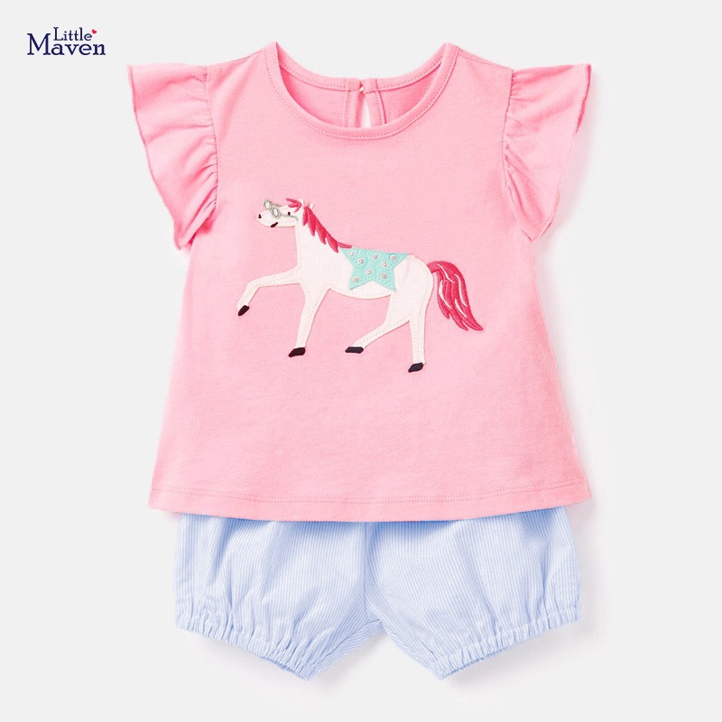 Bộ Cotton Ngắn Tay Bé Gái Little Maven - Hàng Chính Hãng Little Maven