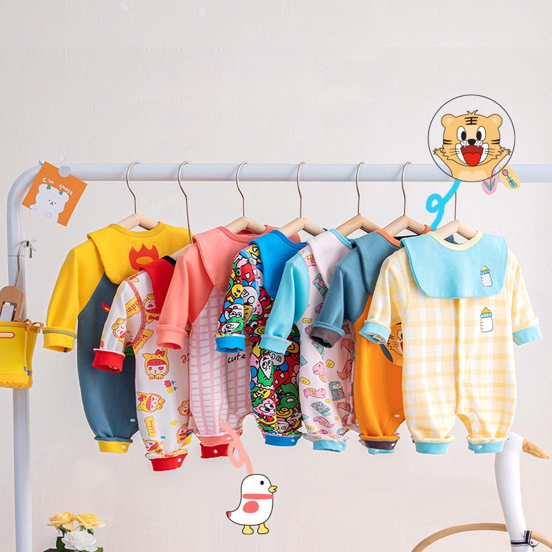 Bộ Áo Liền Quần Tay Dài Họa Tiết Hoạt Hình Đáng Yêu Phong Cách Hàn Quốc Cho Bé