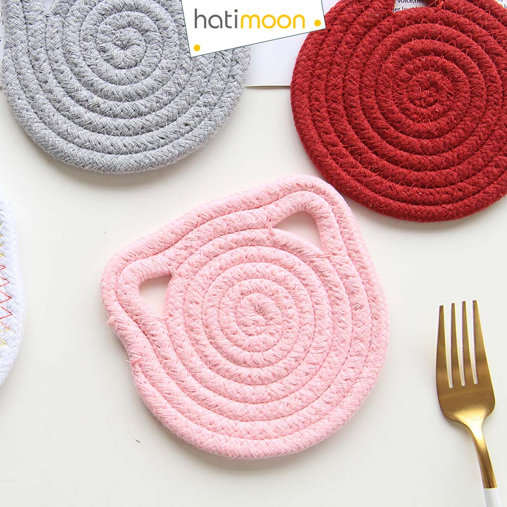 Tấm lót decor, đế lót, miếng lót ly cốc tròn sợi vải hình tai mèo 12 cm  - Hatimoon - HTL310